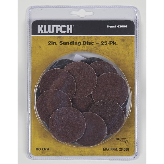 Klutch Sanding Discs, 25-Pk., 2in., 80 Grit, Quick-Connect, For Drill and Air Tools