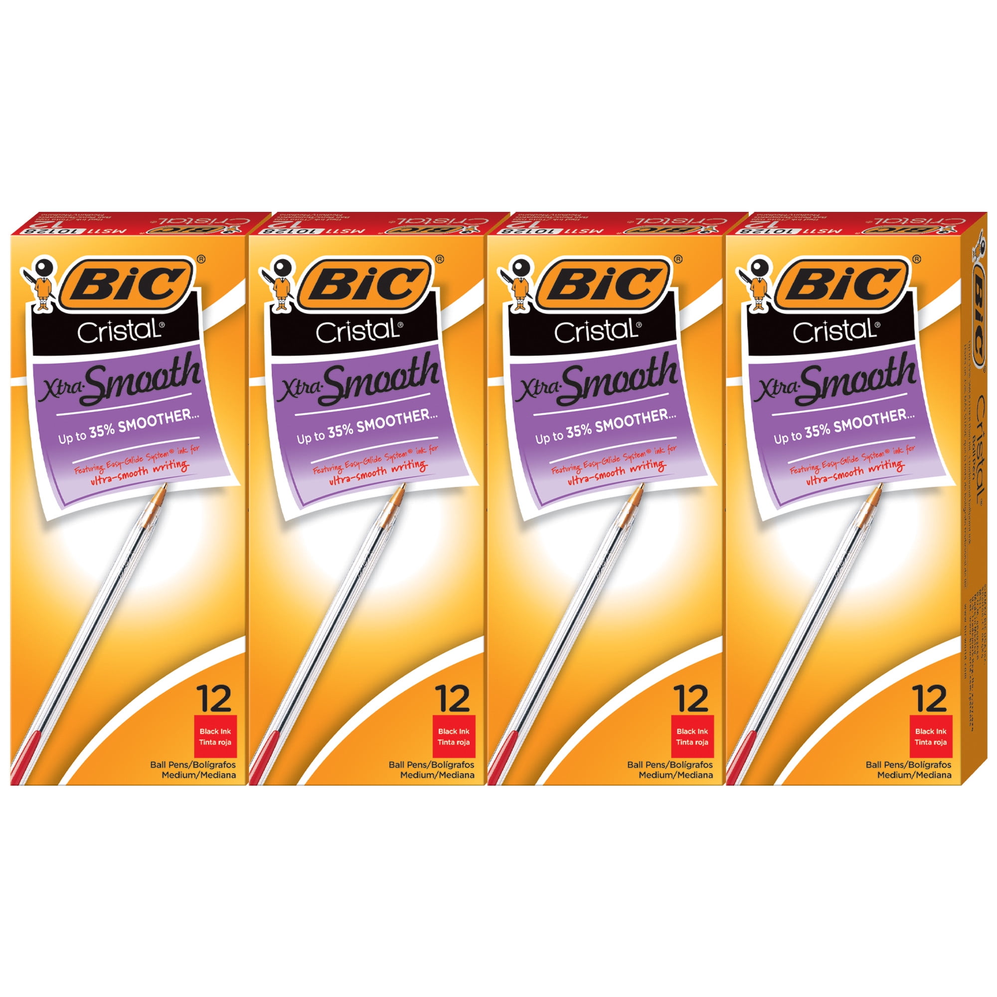 BIC Cristal Xtra Smooth Ball Point Pen, Medium Point (1.0 mm), Red, 48 Count (Bundle 4 Boxes of 12)