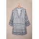 thumbnail image 1 of ABPHQTO Mini vestido con volantes y cuello en V con estampado geométrico azul cielo para mujer, 1 of 5