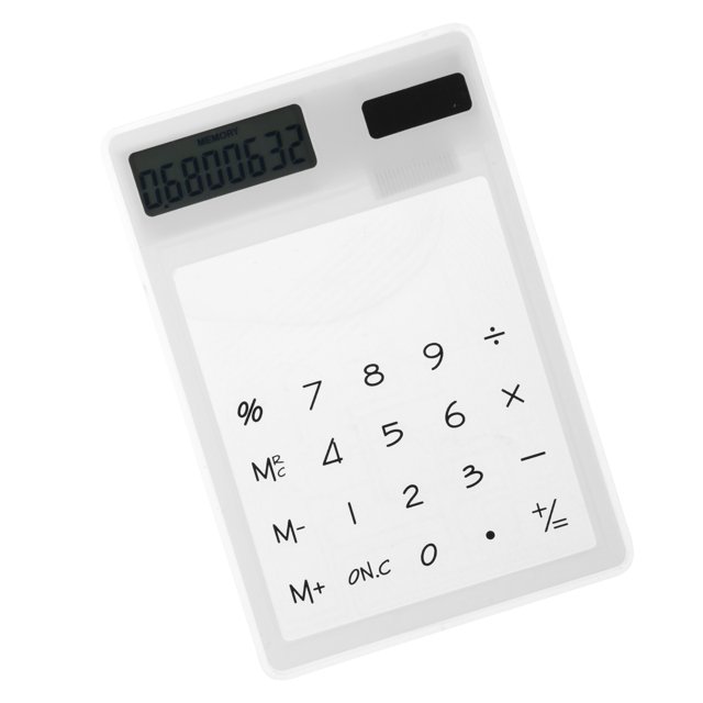 Calculadora solar con diseño único de panel táctil transparente (blanca)