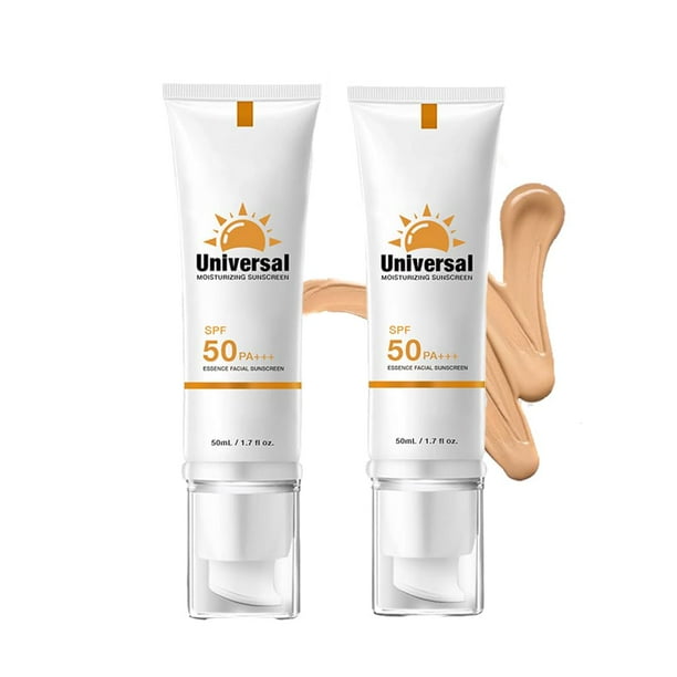 Protector solar facial con color SPF 50, 50 ml, x2, tamaño de viaje, protección UV