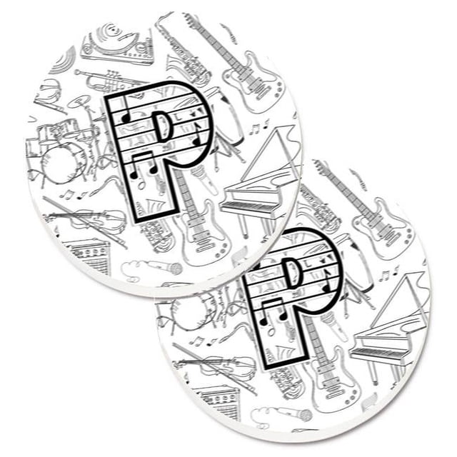 Carolines Treasures CJ2007-PCARC Letter P Musical Note Letters Set of 2 Cup Holder Car Coaster