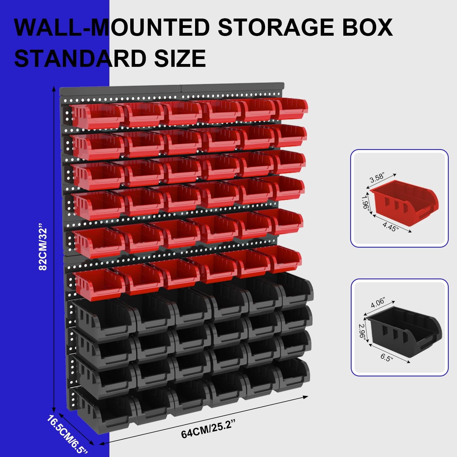 60 PCS Wall Mounted Storage Bins Organizer, Large Plastic Nut & Bolt Organizer with Pegboard, Screw Storage Bins for Garage, Workshop, Hardware, Crafts (Red & Black)