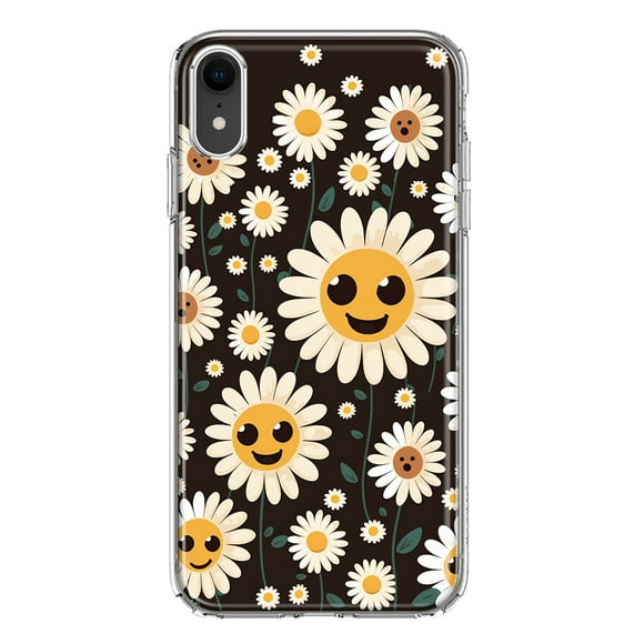 MUNDAZE Apple iPhone XR Cute Smiley Face White Daisies Double Layer Phone Case Cover