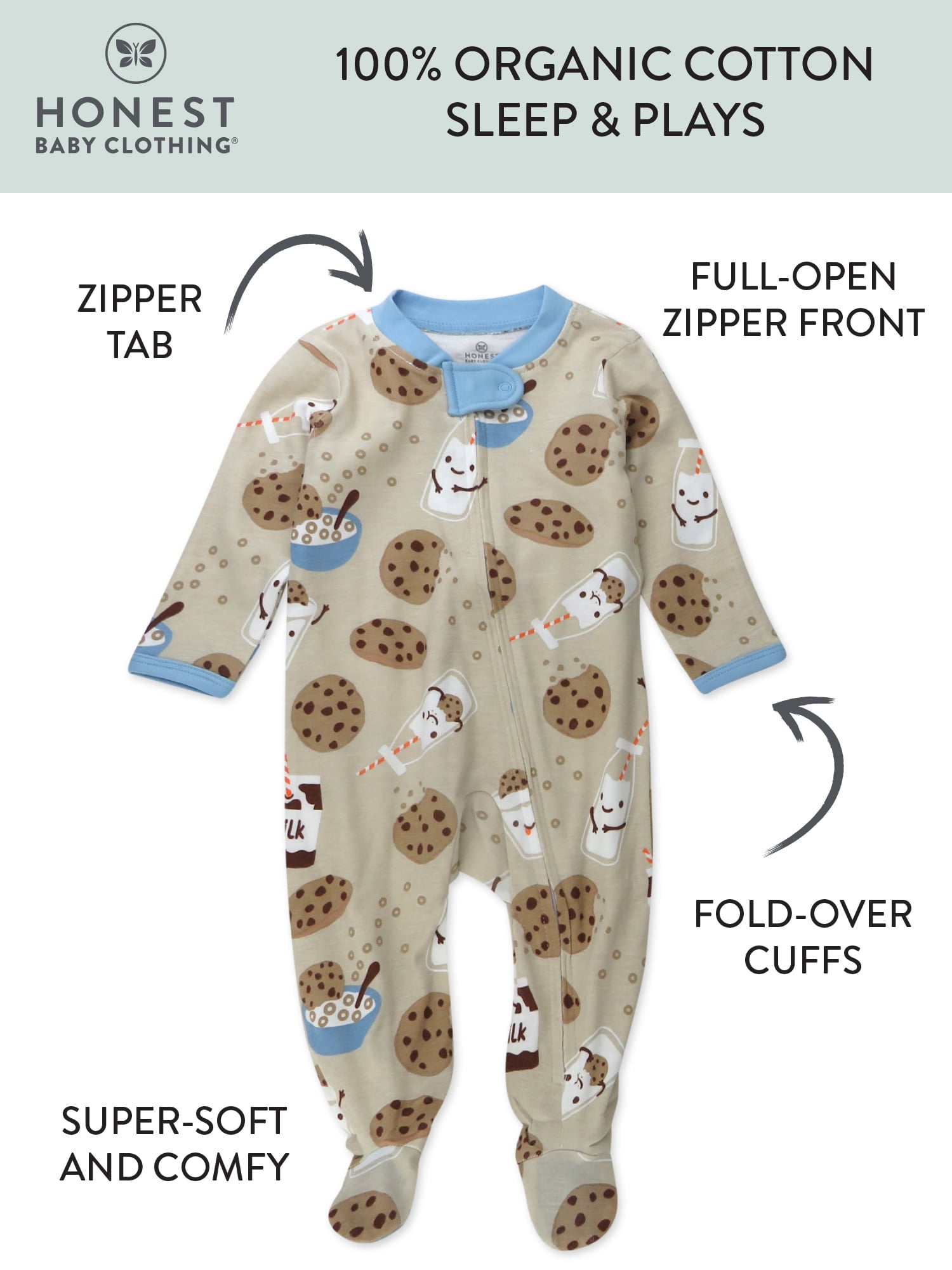 Honest Baby Clothing Organic Cotton Baby Boy/Girl Sleep N Play, Sizes Newborn-9 Months