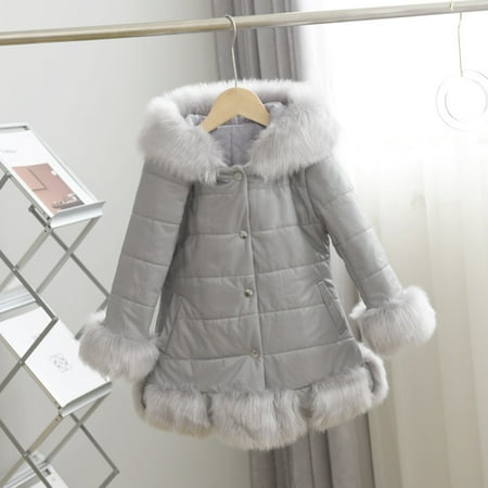 

ZMHEGW Toddler Jackets Little Girl S Thicken Winter Warm Faur Leather Button Down With Fleece Hood Long Sleeve Outerwear Kids Coats