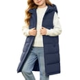 thumbnail image 2 of BLVB Boys Girls Long Hooded Puffer Vest Winter Warm Zip up Padded Coat Teen Kids Thick Jacket with Pockets(Navy,10-11 Years), 2 of 9