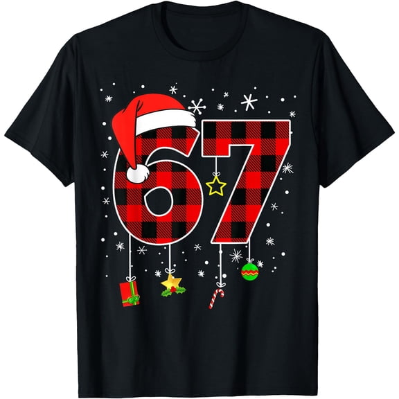Six Seven 67 Christmas Red Plaid Xmas Funny Santa T-Shirt TShirt