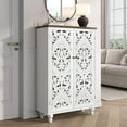 thumbnail image 6 of JOINICE Wood Accent Cabinet, Hollow Carved Tall Storage Cabinet with 2 Doors for Living Room, Entryway, Dining, White, 6 of 8