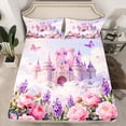 thumbnail image 2 of Homewish Cartoon Castle Twin Sheet Sets,Rustic Flower Floral Twin Fitted Sheet,Pink Purple Flat Sheet For Girl,Luxury Bedroom Decor,3-Piece, 2 of 7