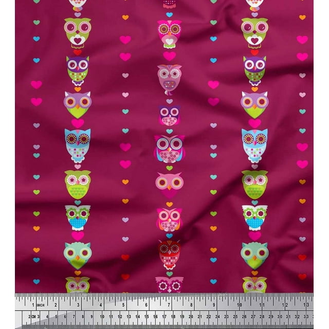 Soimoi Rayon Fabric Heart & Owl Kids Printed Fabric 1 Yard 42 Inch Wide