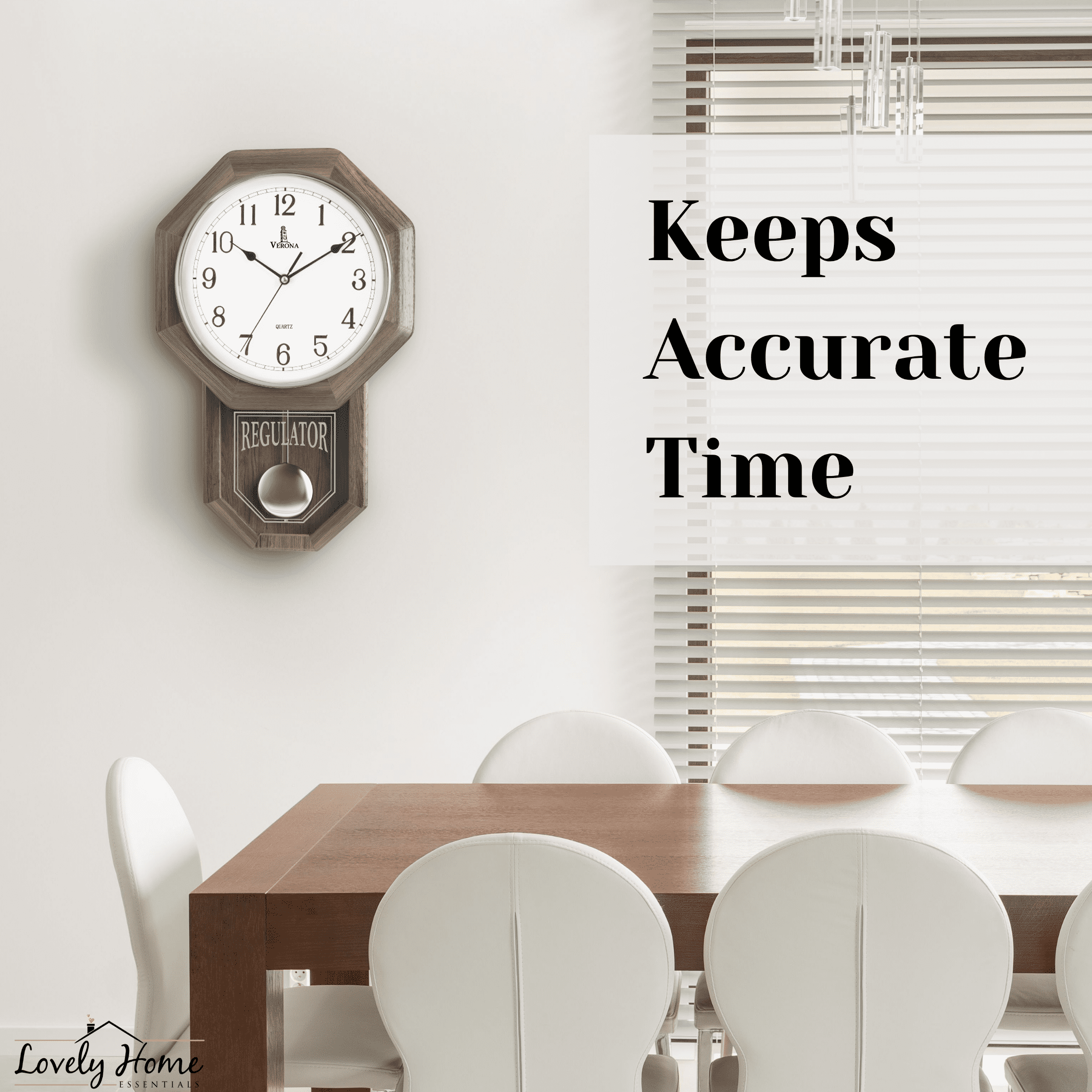Pendulum Wall Clock - Real Wood Regulator Clock - Rustic, Farmhouse Schoolhouse Design - Quiet, Non-Chiming, Wooden & Battery Operated - Decorative Grey Ash Decor for Living Room, Home, Office 18x11