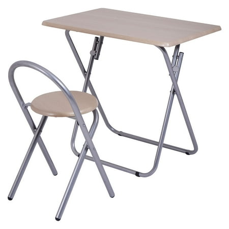 Ghp Iron Frame Mdf Board Pvc Folding Study Desk With 220 Lbs Capacity Chair Set