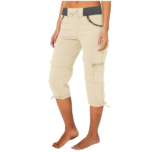 WILLBEST Pantalones Casuales de Verano para Mujer, Ligeros, con Bolsillos para Exteriores, Pantalones Cortos Cargo Recortados Versátiles para Uso Diario XXXL