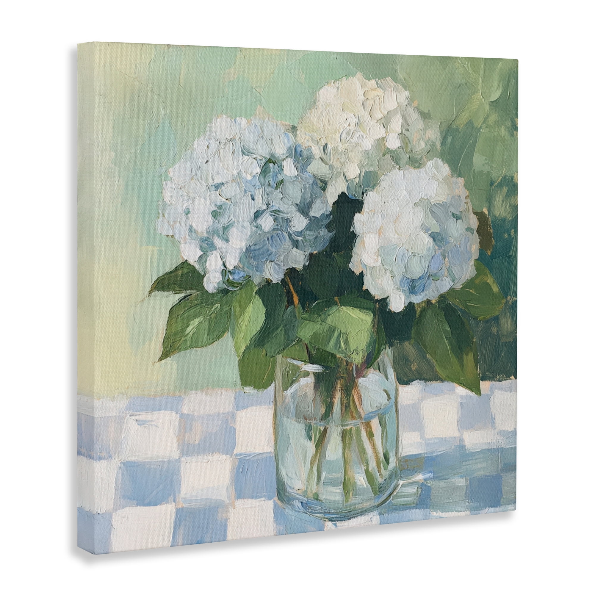 Stupell Industries Hydrangea Picnic on Checkered Canvas Wall Art, design by Petal Prints Design