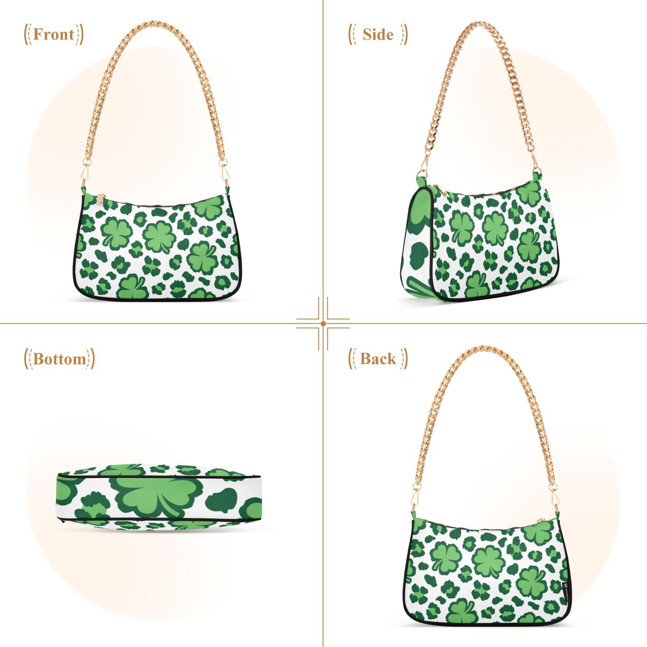 Shamrock Green Leopard Spot Womens Chain Shoulder Bag Tote Handbag Clutch Hobo Purse with Zipper for Travel Casual