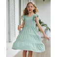 thumbnail image 4 of Arshiner Girls Dress Summer Flutter Sleeve Flared Tiered Swing Pleated Midi Cotton Casual Sundress with Pockets, 4 of 7