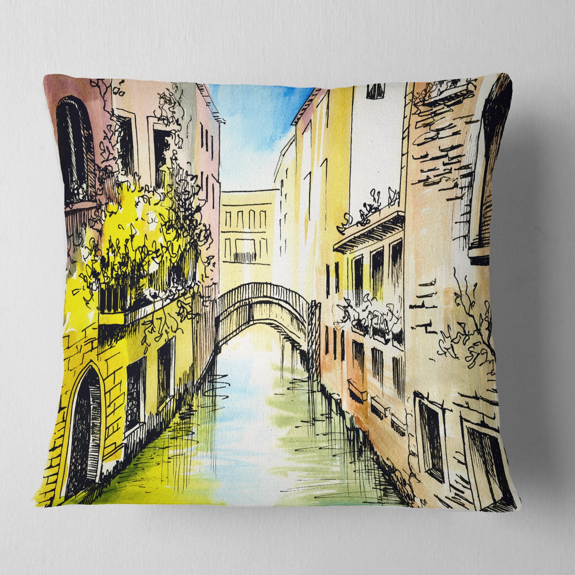 Designart Canal in Venice - Cityscape Throw Pillow - 18x18