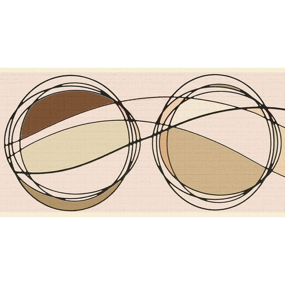 Dundee Deco's Peel and Stick Wallpaper Border - Abstract Brown Cream Circles Wall Border Retro Design, 15 ft x 7 in, Self Adhesive