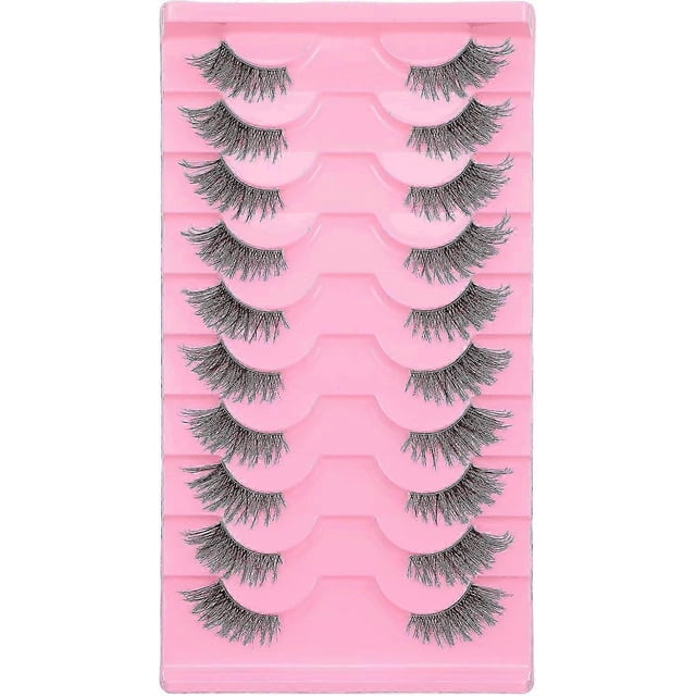 Half Lashes Natural Look Wispy False Eyelashes 15MM 3D Fluffy Faux Mink Lash Clear Band Cluster Wispy Cat Eye Lashes Look Like Extensions Curly Soft F