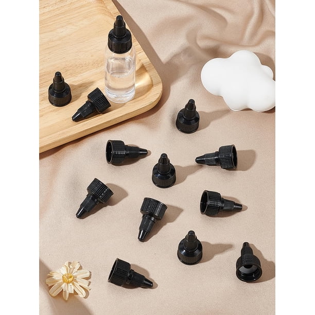 20 tapones de plástico para botellas, color negro, para dispensar pegamento, manualidades, reparación y arte, 39~40 x 23~23,5 mm.