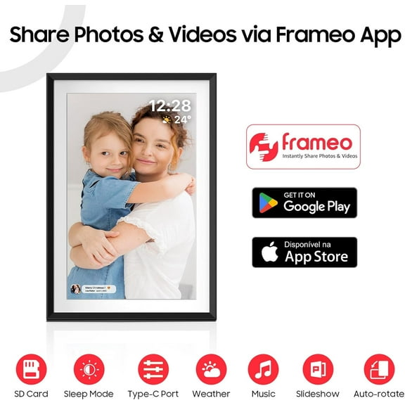 10.1 Inch Digital Photo Frame with WiFi, 32GB Storage, HD IPS Touch Screen, Auto-Rotate, Slideshow, Share Photos/Videos Instantly