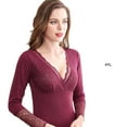 thumbnail image 3 of Sonducket Ropa interior térmica para mujer, jersey con forro de terciopelo y cuello de de manga larga, Tops cálidos de capa básica para Ropa interior Rojo púrpura 4XL, 3 of 6