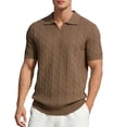 thumbnail image 2 of Men's Casual Short Sleeve Button Down Shirt, Knit Lapel Shirt With Breathable Fabric, Solid Color Regular Fit, Casual Daily Vacation Beach Wedding, Stylish Menswear | Zenithor,Coffee S, 2 of 5