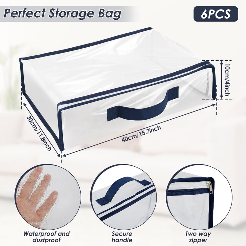6 Packs Bed Sheet Storage Bags Quilt Clothes Blankets Packing Box Waterproof Dustproof Clear Zippered Pillow Bedding