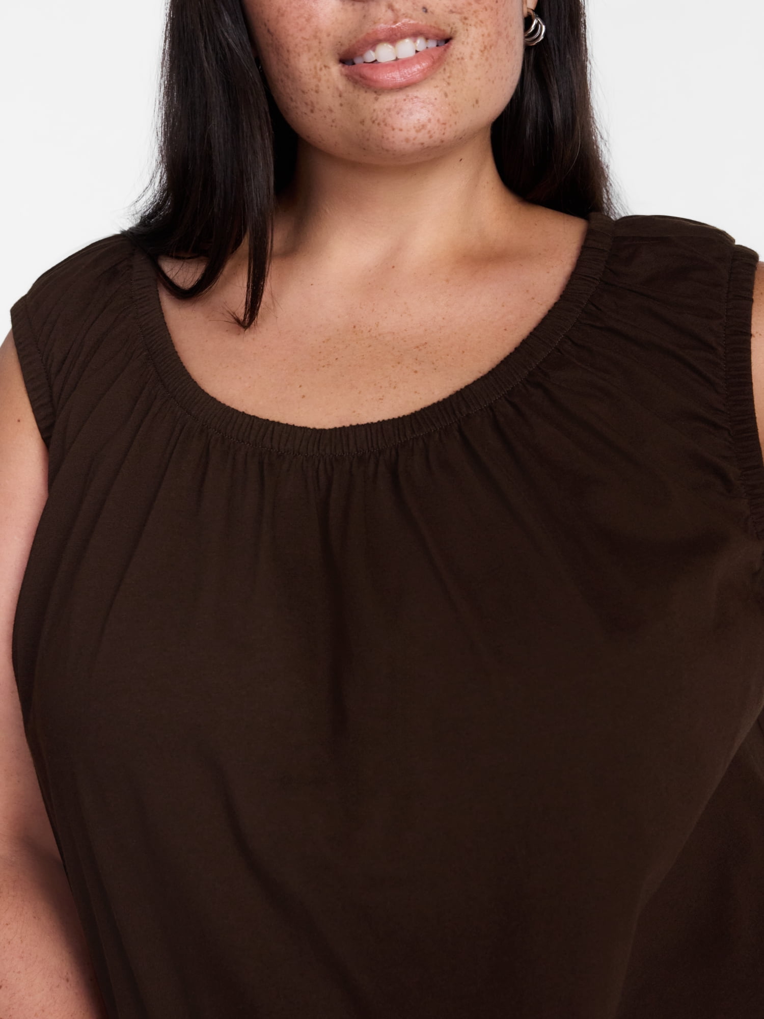 Terra & Sky Women’s Plus Sleeveless Cotton Flowy Top, Size 0X-4X