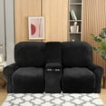 thumbnail image 4 of LiveGo 2 Seater Velvet Recliner Sofa Slipcover with Cup Holders, Stretch Loveseat Recliner Sofa Cover with Console Slate, Slipcover Protector for Living Room, 4 of 13