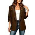 thumbnail image 4 of Sahpxhe Blazers for Women Shawl Collar Ruched 3/4 Sleeve One Button Casual Blazer Dressy Work Business Suit Jacket Brown L, 4 of 9