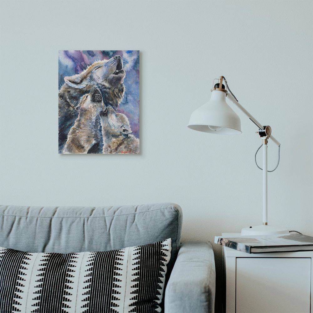 Stupell Industries Wolf Pack Family Large Dog Animal Purple Watercolor Painting Canvas Wall Art by George Dyachenko