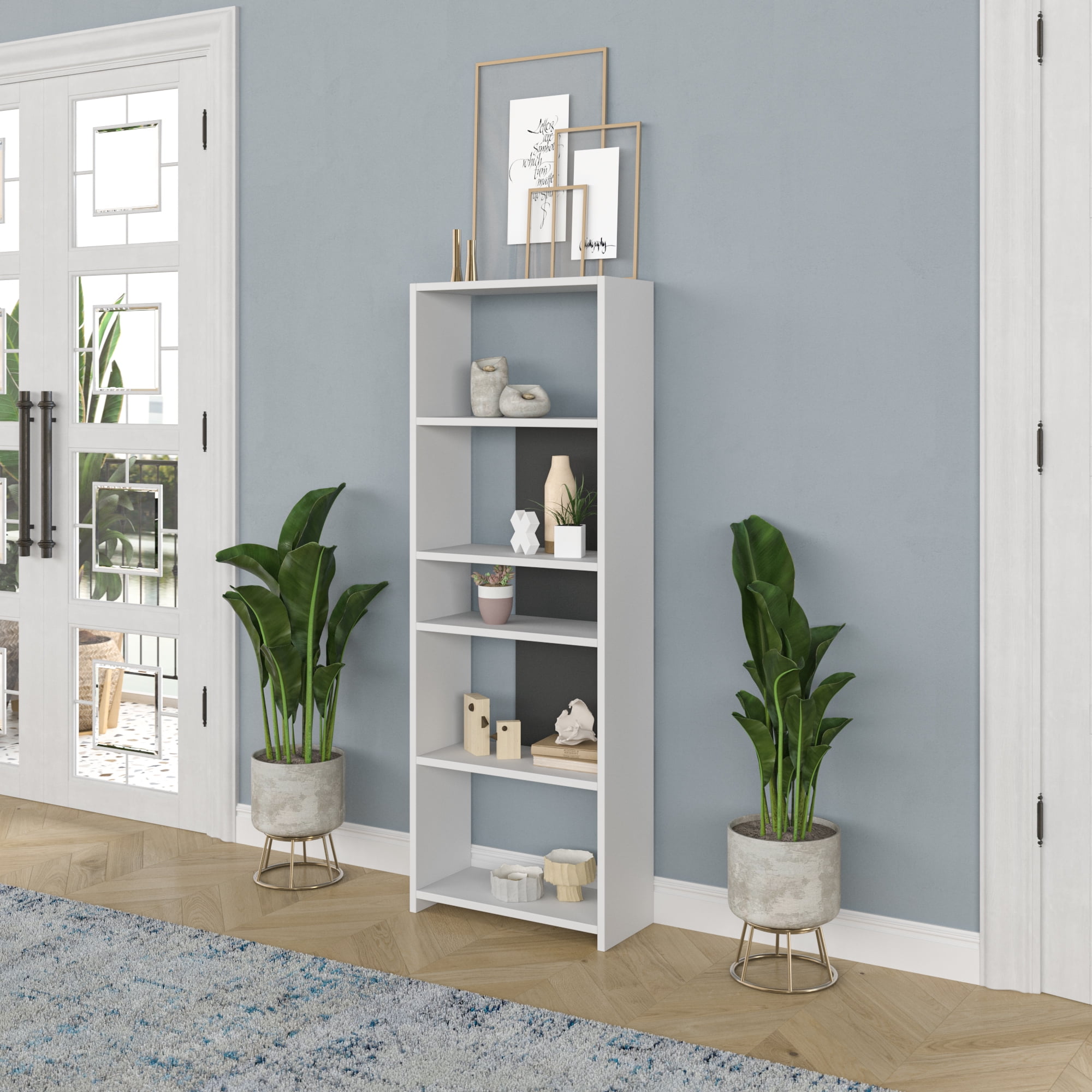 Ada Home Decor Diosp Multiple Tier Open Shelf Modern Bookcase, Anthracite/White