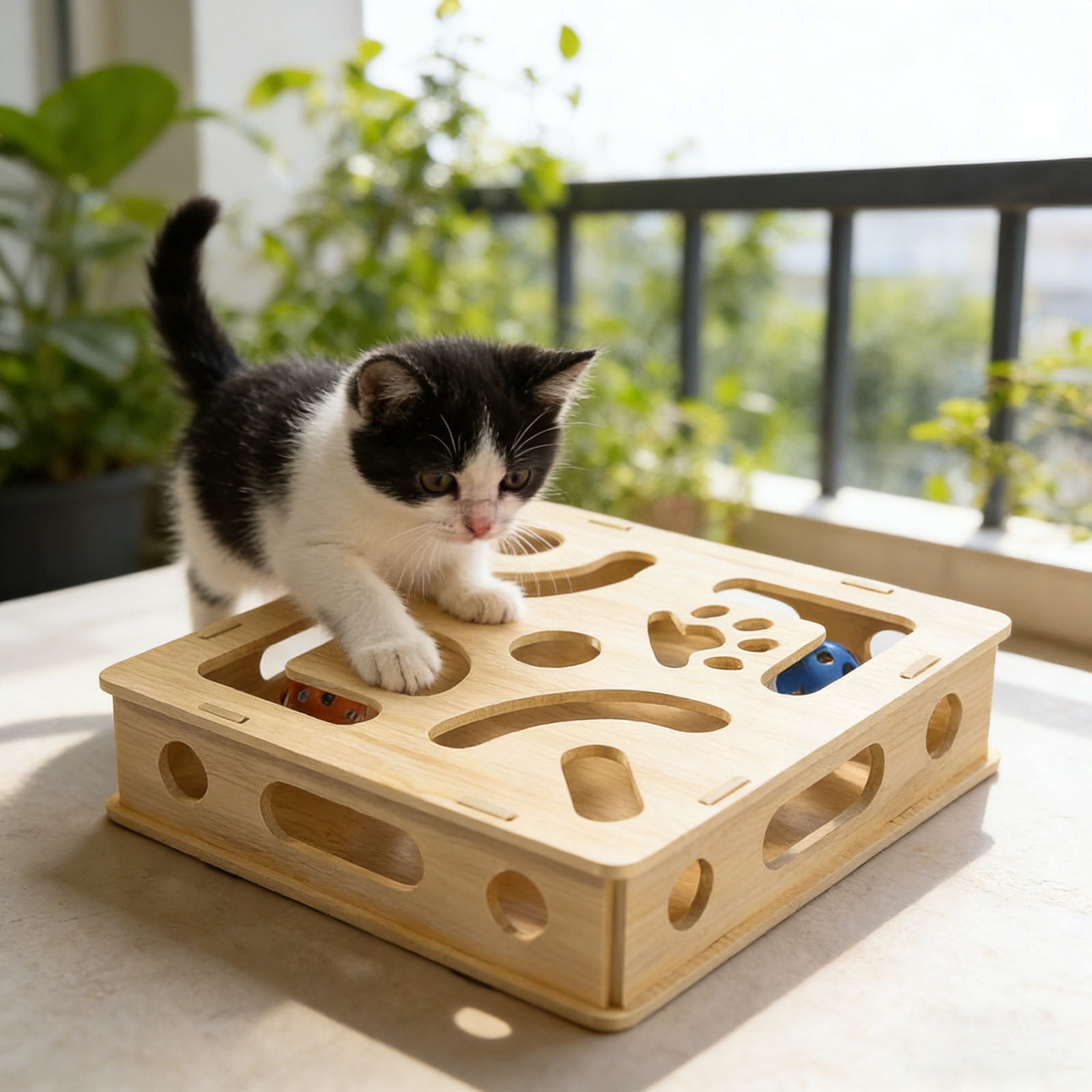 Pet Box Interactive Digging Construction Scene Puzzle Toy - Indoor Pet Puzzle Game Mental Stimulation Exercise, Random Color Balls, Cats Small Dogs