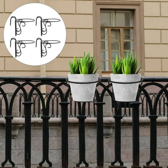 Niceauty 4Pcs Flower Hanging Rack Sturdy Iron Hanging Pot Shelf Black for Outdoor Porch Plants