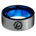 thumbnail image 2 of Tungsten Gear Mechanic Engineer Wrench Band Ring 8mm Men Women Comfort Fit Blue Flat Cut Brushed Gray Polished, 2 of 4