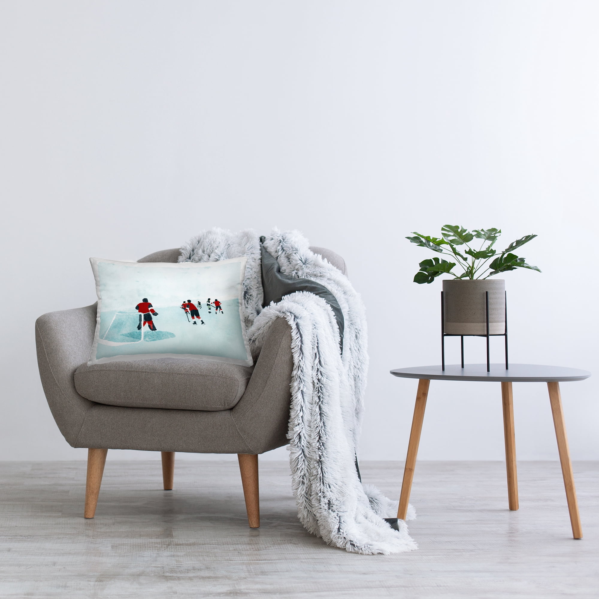 Stupell Industries Hockey Players on Ice Decorative Printed Throw Pillow Design by Daphne Polselli.