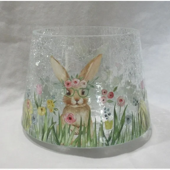 Yankee Candle BUNNY with Glasses Easter Spring Large Crackle Glass Jar Candle Shade/Topper
