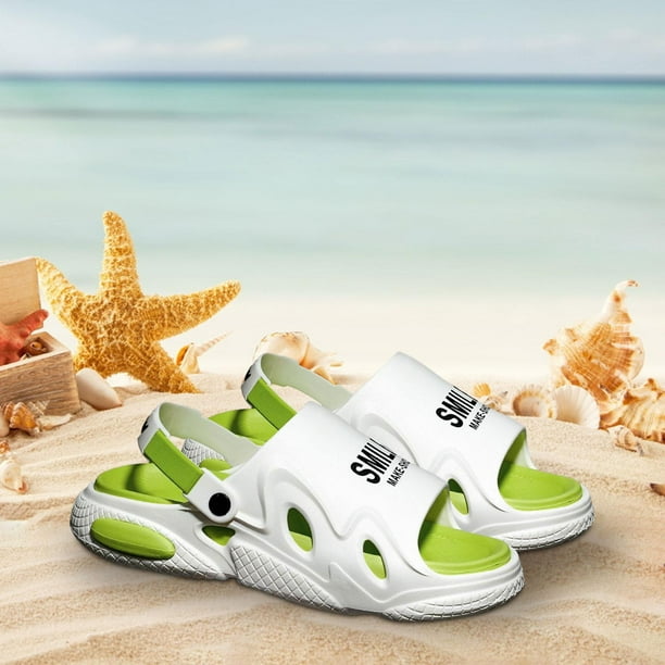 Sandalias deslizantes para hombre, sandalias de playa con punta abierta, antideslizantes, a la moda, para viajar y caminar Verde 40 41