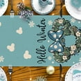 thumbnail image 4 of Hello Winter Mouse Wreath Blue Table Runner, Snowflake Poinsettia Cotton Polka Dot Bow Kitchen Dining Table Decor, Christmas Holiday Home Decoration Indoor Outdoor Party Supply 13 x 36 Inches, 4 of 6