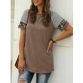 thumbnail image 4 of TEMOFON Women's Short Sleeve Tops Leopard Color Block T Shirt Casual Tunic Crew Neck Striped Shirts Khaki Tees, 4 of 6