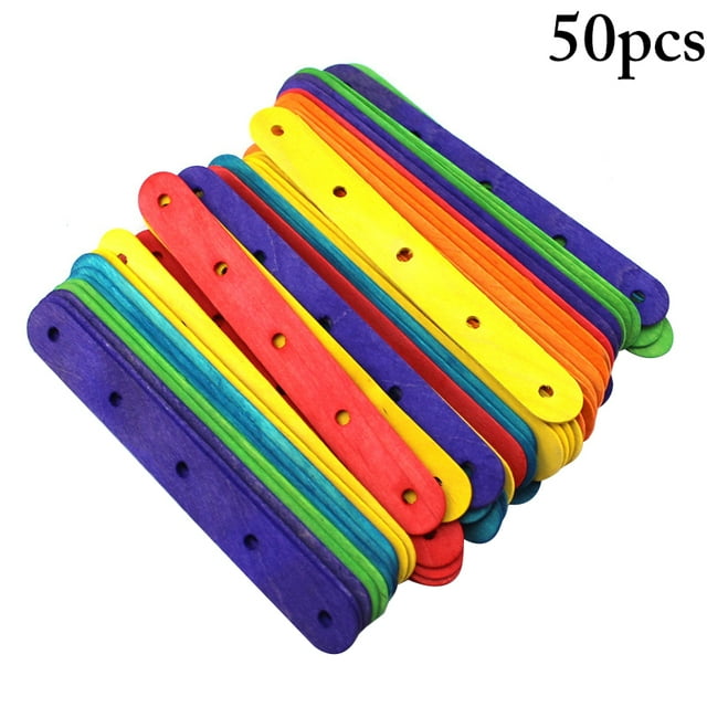 Coofit 50PCS Ice Pop Sticks DIY Safe Wooden Popsicle Sticks Ice Cream Sticks with Holes