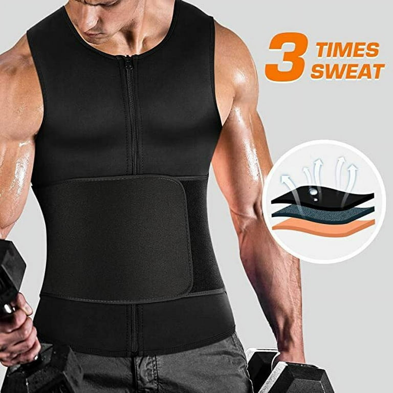 Mens Sweat Sauna Vest for Waist Trainer Zipper Neoprene Tank Top,  Adjustable Sauna Workout Zipper Suit