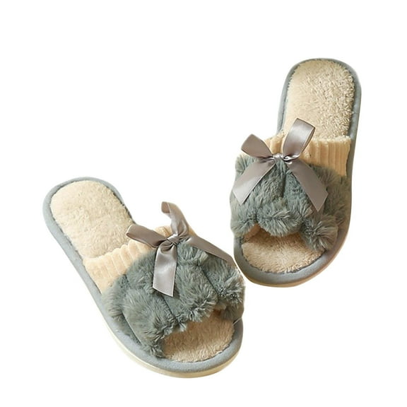 vokkrv Cute Slippers for Womens Warm Anti-Slip House Shoes Comfortable Cotton Slippers Home Bedroom Shoes Indoor & Outdoor Gray 5.5