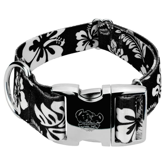 Country Brook Petz® 1 1/2 inch Premium Black Hawaiian Dog Collar, Medium