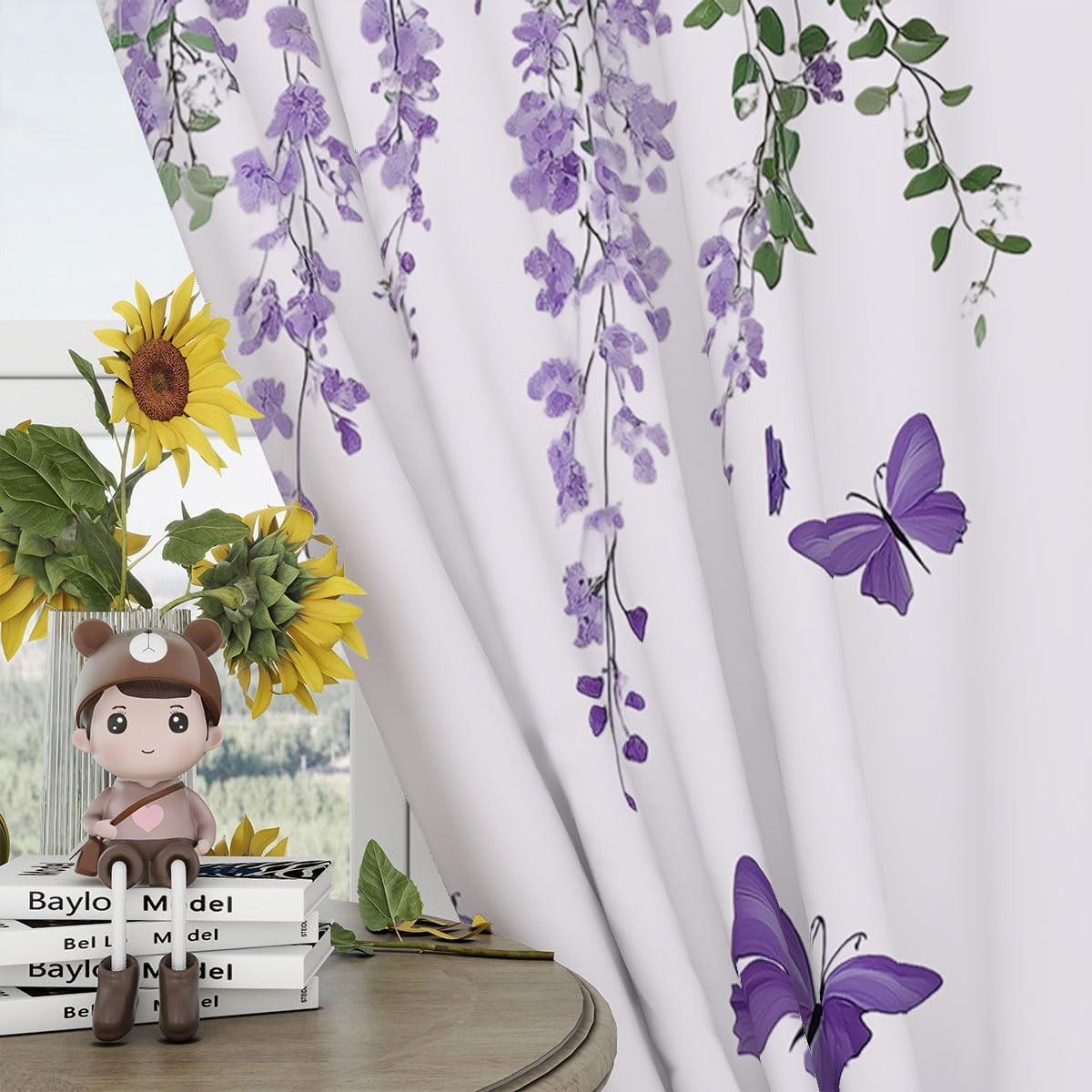 Purple Lavender Blackout Curtains for Girls Kids Home Decor,Floral Butterfly Lilac Flower Grommet Thermal Insulated Drapes Darkening Window Curtain for Bedroom Living Room-52"W x 63"L (Pack of 2)