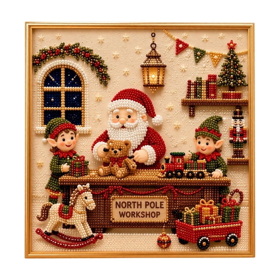 DIY Christmas Pearl Diamond Painting Art Kit with Frame, 3D Raised Gemstone Bead Wall Hanging Craft, Beginner Friendly Holiday Home Decor & Handmade Gift