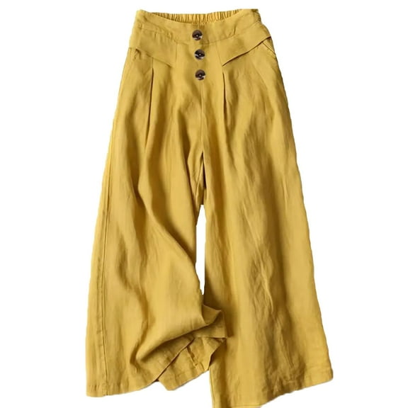 Multicolor Womens Sweatpants Women's Cotton Linen Palazzo Pants Wide Leg Flowy Loose Fit Casual Summer Outfit Elastic Waist with Pockets Casual Pants Women