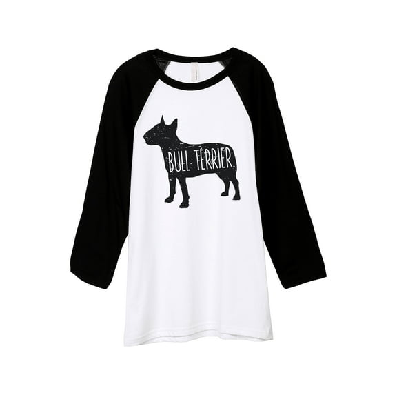 Thread Tank Bull Terrier Dog Silhouette Unisex 3/4 Sleeves Baseball Raglan White Black Small